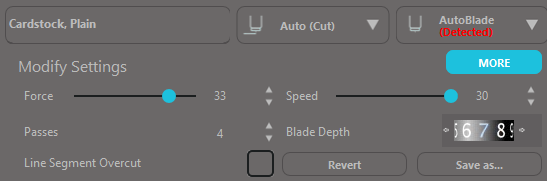 Cutting settings